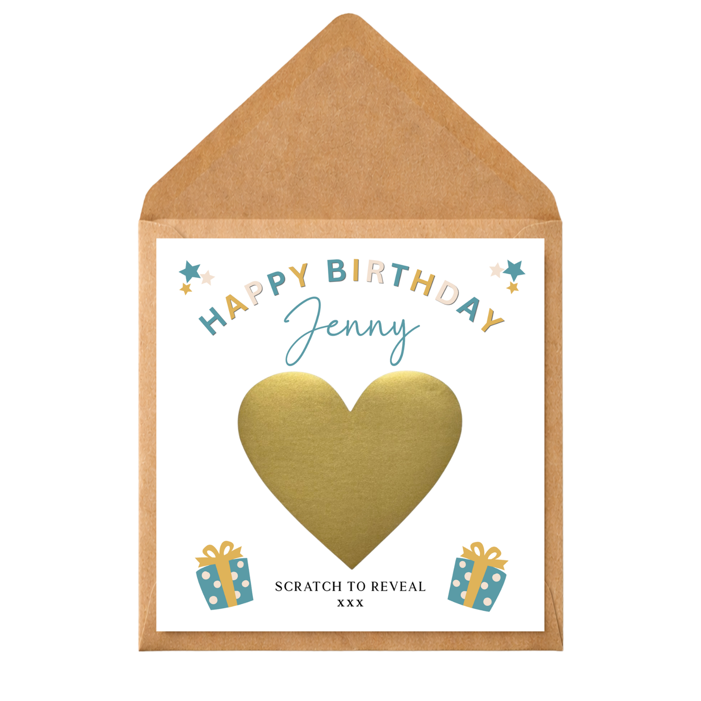 Personalised Birthday Scratch Reveal Card | Scratch Off Surprise Gift Voucher | Custom Birthday Gift Reveal | Gold Scratch Heart Card
