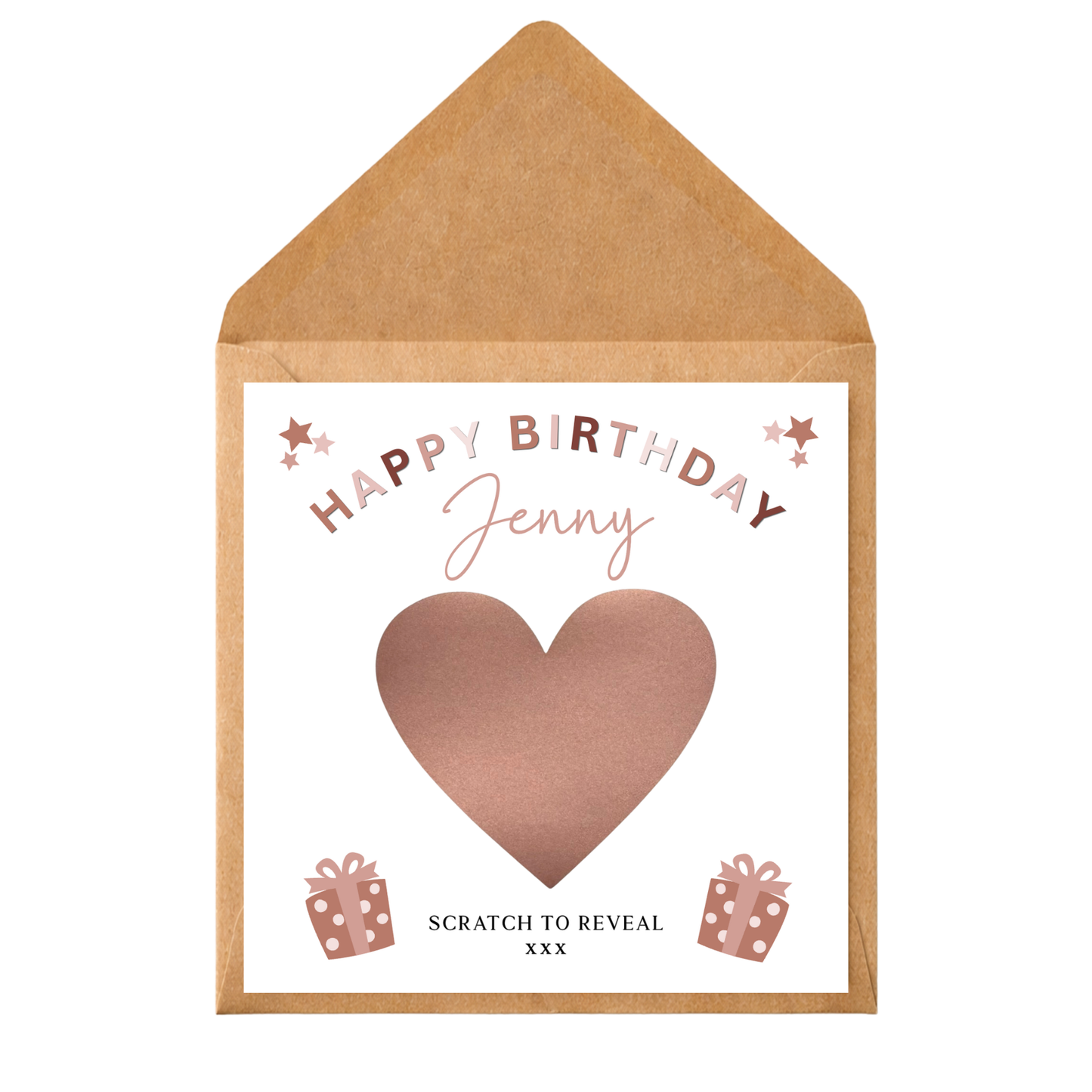Personalised Birthday Scratch Reveal Card | Scratch Off Surprise Gift Voucher | Custom Birthday Gift Reveal | Gold Scratch Heart Card