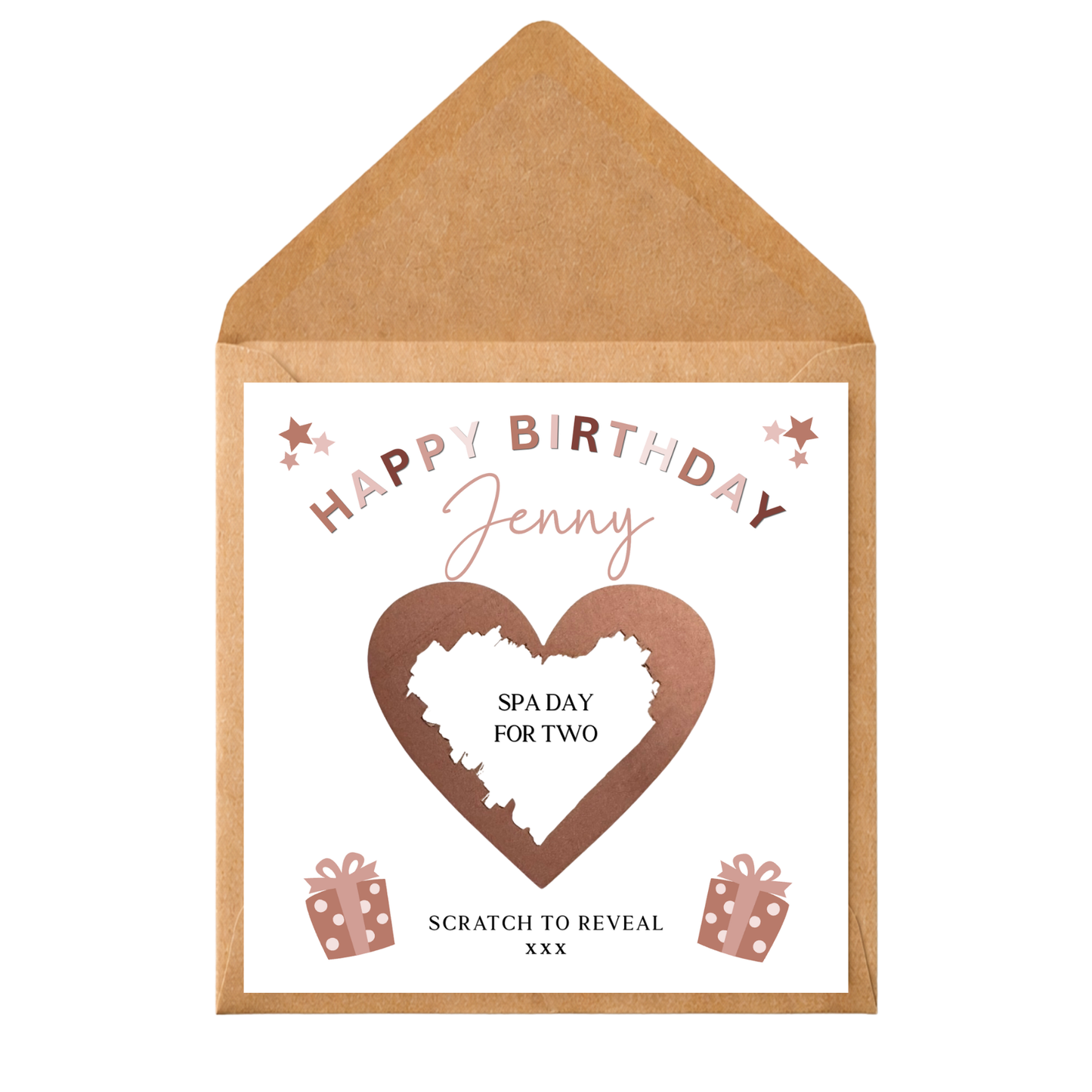 Personalised Birthday Scratch Reveal Card | Scratch Off Surprise Gift Voucher | Custom Birthday Gift Reveal | Gold Scratch Heart Card