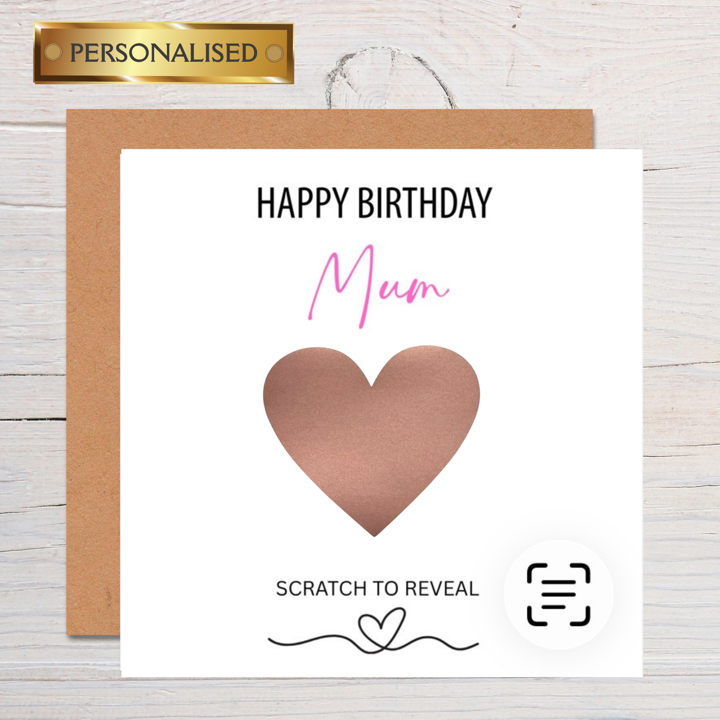Personalised Scratch to Reveal Birthday Card for Mum | Custom Message Heart Card for Her | Unique Birthday Keepsake | Surprise Reveal Card