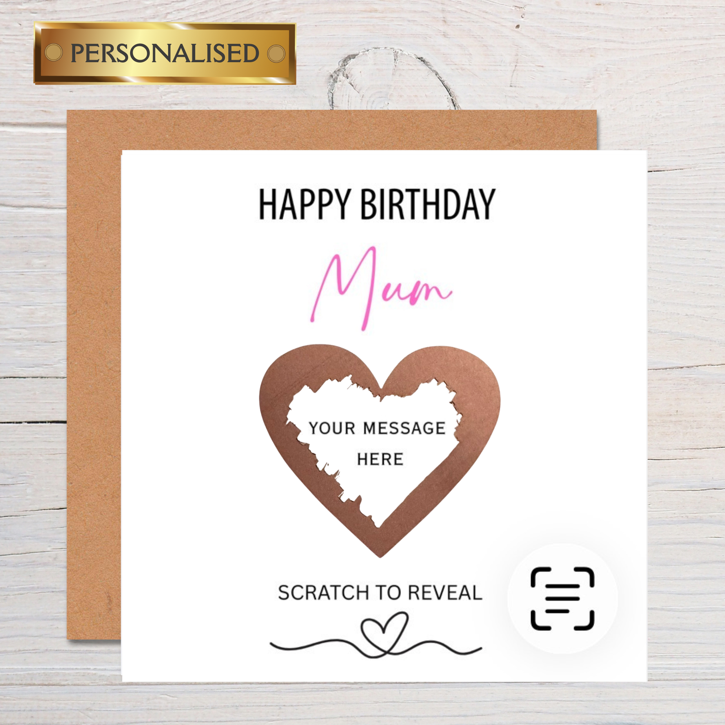Personalised Scratch to Reveal Birthday Card for Mum | Custom Message Heart Card for Her | Unique Birthday Keepsake | Surprise Reveal Card