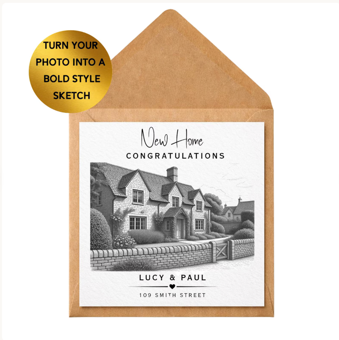 Personalised House Sketch Card | Custom New Home Congratulations Gift