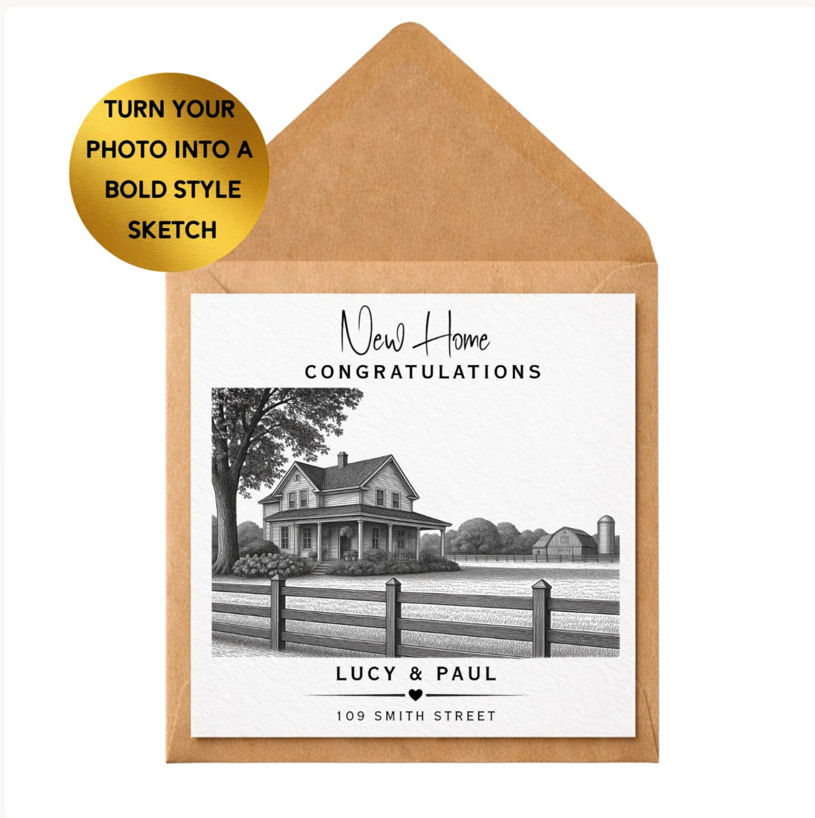 Personalised House Sketch Card | Custom New Home Congratulations Gift