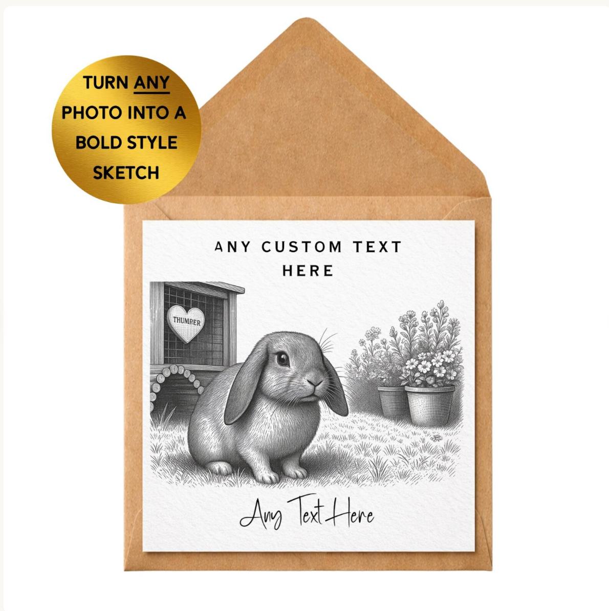 Personalised Photo Card | Custom Sketch Card From Photo | Pet Portrait Card | Memorial Card | Personalised Greeting Card | Custom Sketch
