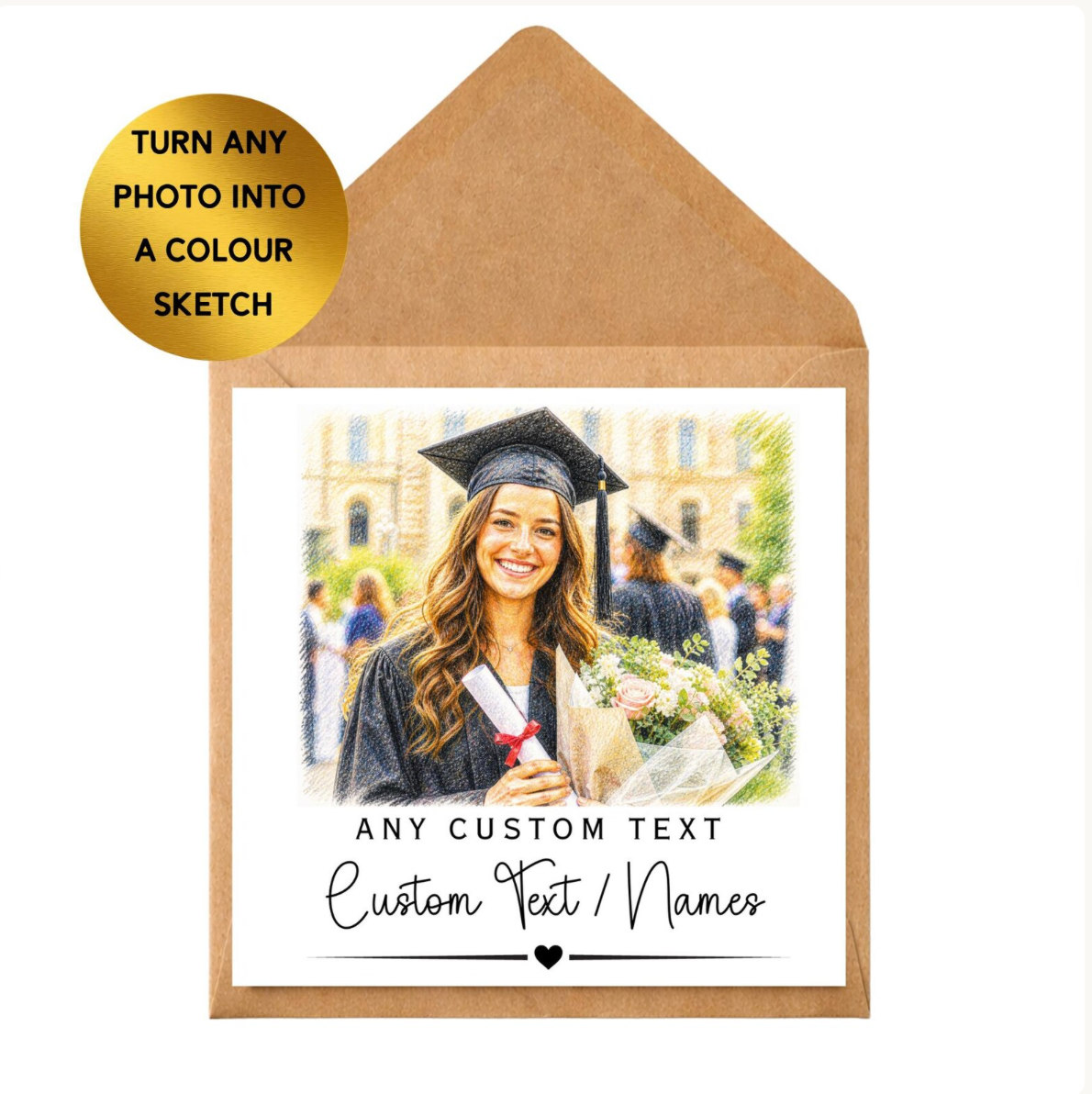 Custom Color Sketch Portrait | Personalised Photo Drawing, Any Occasion Keepsake