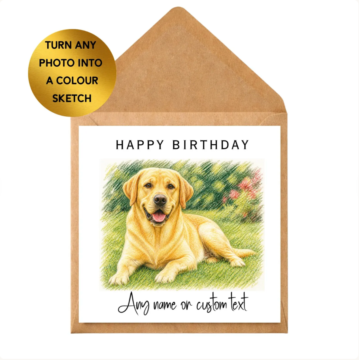 Custom Pet Portrait Birthday Card | Colour Sketch Dog Cat Photo Greeting