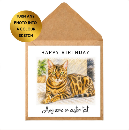 Custom Pet Portrait Birthday Card | Colour Sketch Dog Cat Photo Greeting