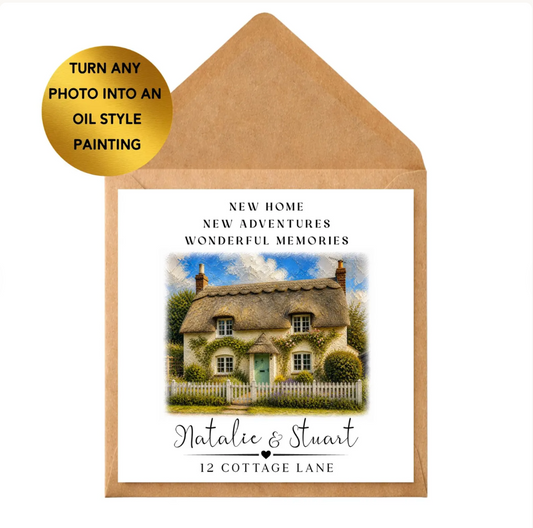Personalised New Home Card | Custom House Portrait, Oil Style Painting
