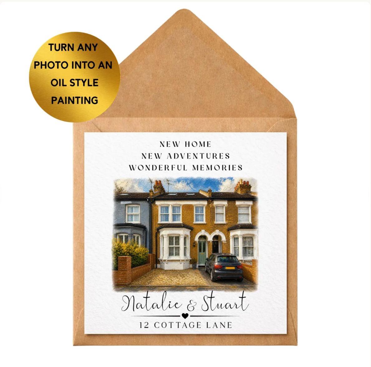 Personalised New Home Card | Custom House Portrait, Oil Style Painting