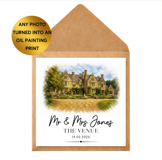 Custom Venue Oil Painting Print | Personalised Wedding Anniversary Artwork