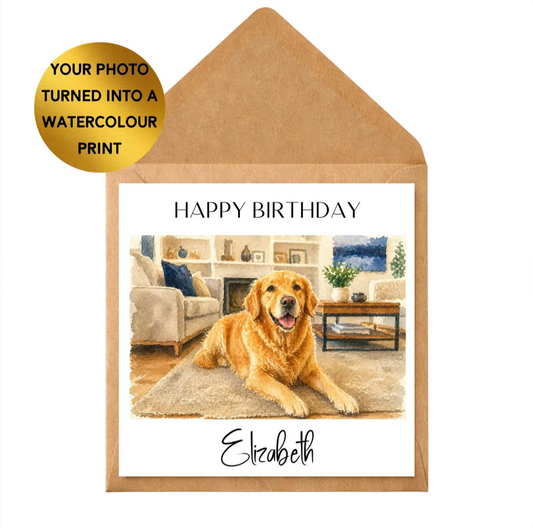Custom Pet Portrait Card, Watercolour Pet Lover Birthday, Any Occasion Personalised Greeting