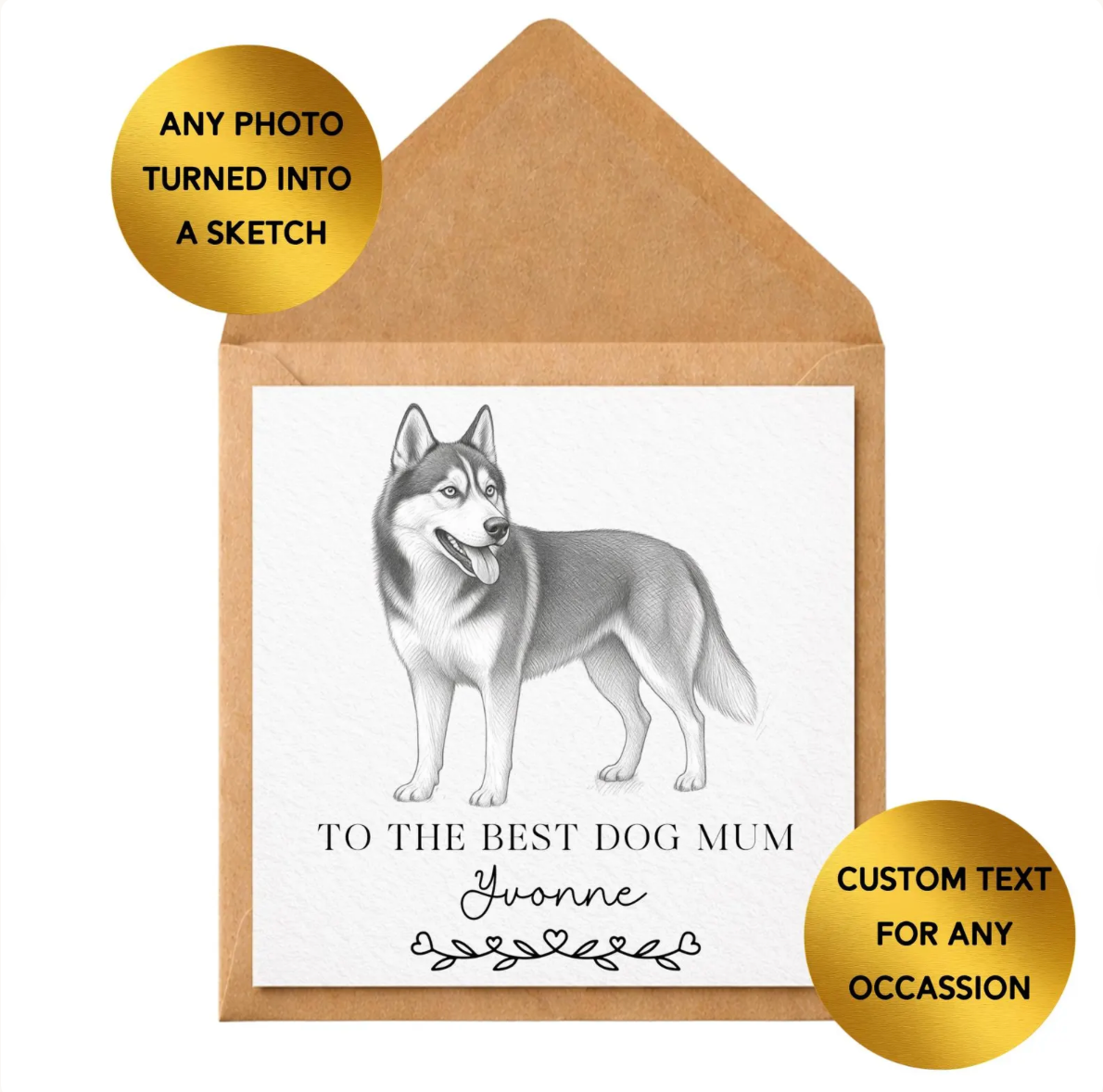 Custom Pet Portrait Card | Any Animal Sketch, Personalised Wording (Birthday/Mum/Dad Gift)