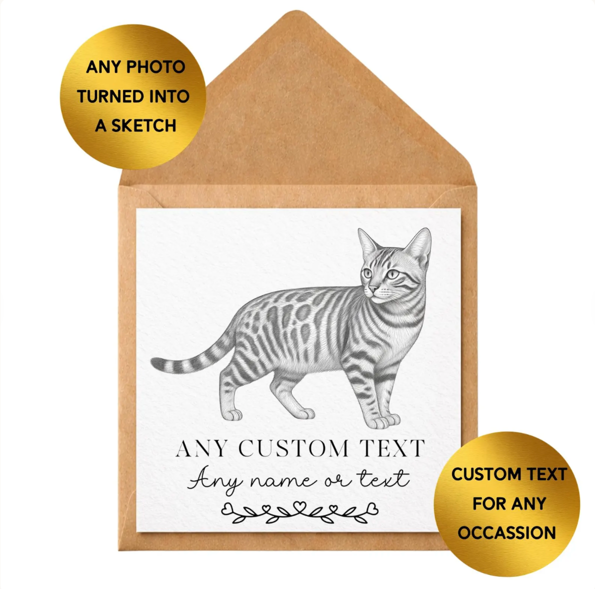 Custom Pet Portrait Card | Any Animal Sketch, Personalised Wording (Birthday/Mum/Dad Gift)