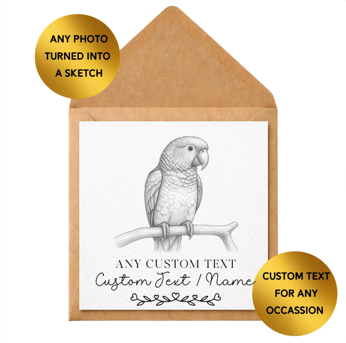 Custom Pet Portrait Card | Any Animal Sketch, Personalised Wording (Birthday/Mum/Dad Gift)