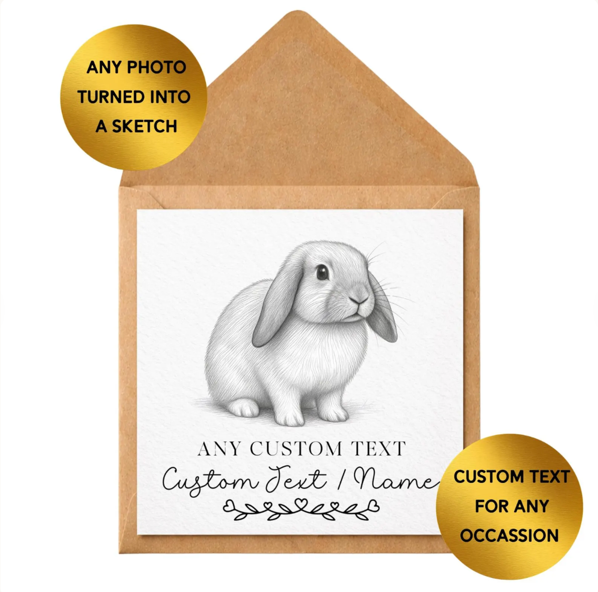 Custom Pet Portrait Card | Any Animal Sketch, Personalised Wording (Birthday/Mum/Dad Gift)