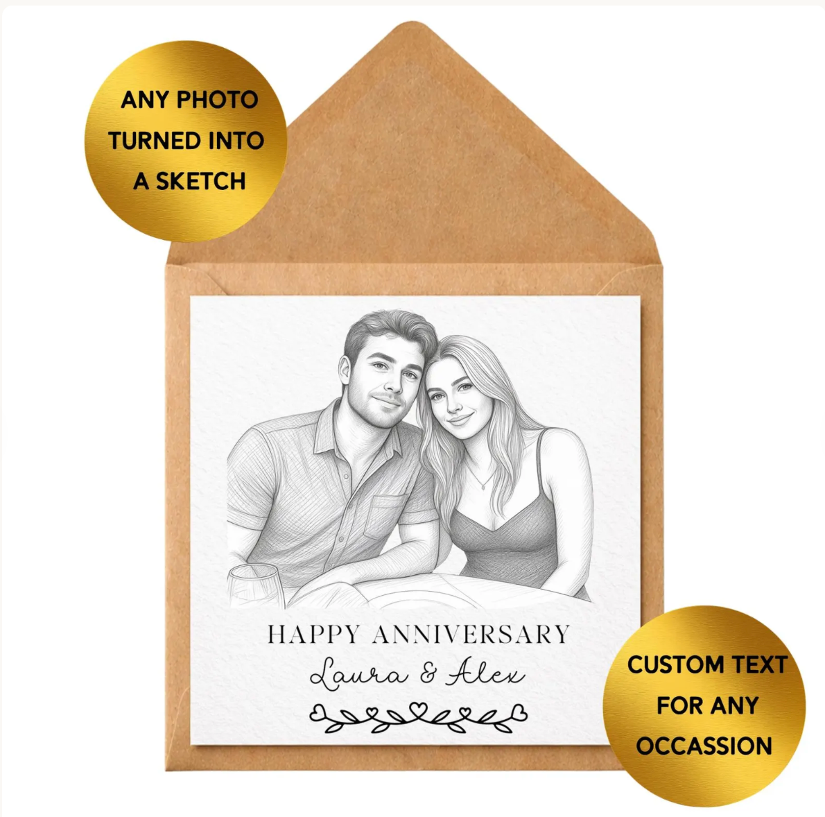 Personalised Photo Sketch Card | Custom Watercolour Portrait Greeting Card