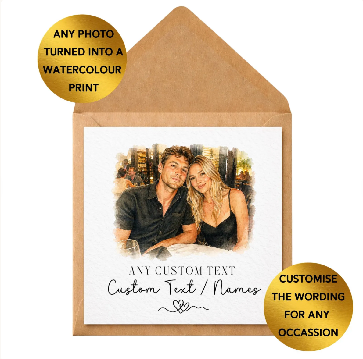 Custom Watercolour Photo Card | Personalised Any Occasion Greeting Card