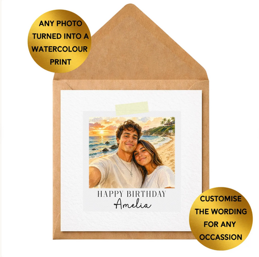 Custom Watercolour Photo Card | Personalised Any Occasion Greeting Card