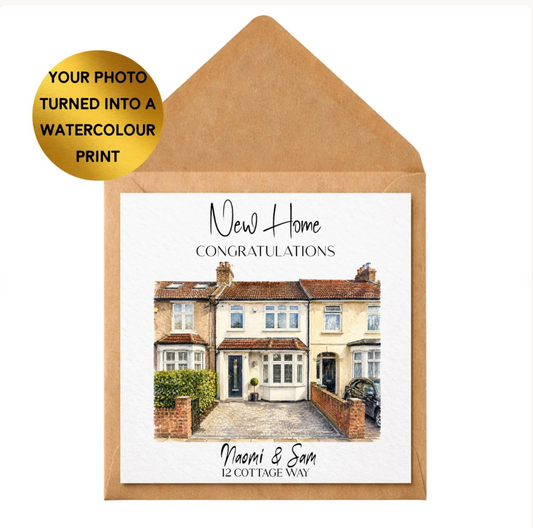 Custom Watercolour House Portrait Card, New Home Congratulations, Personalised Moving Gift