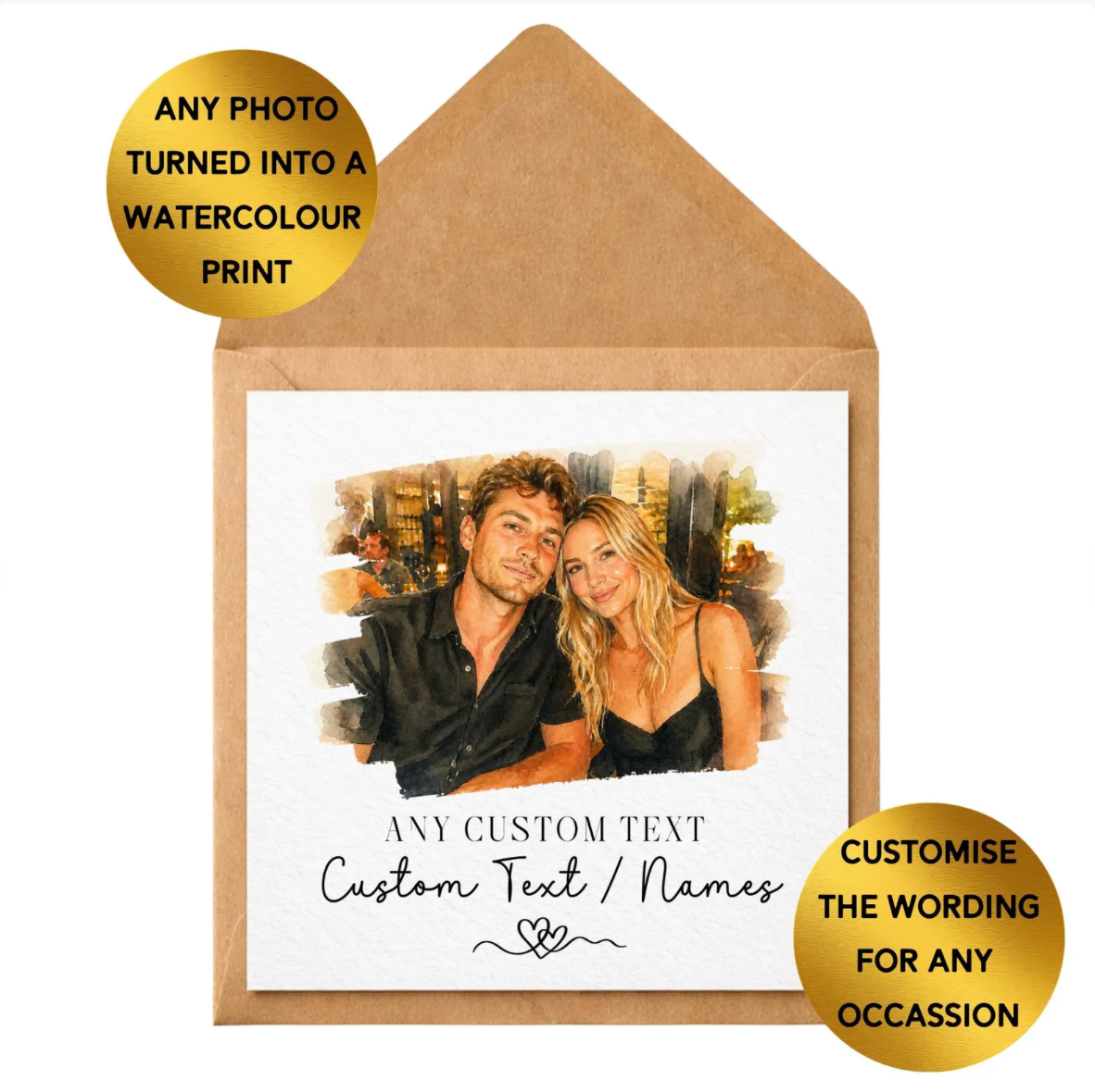 Custom Watercolour Photo Card | Personalised Any Occasion Greeting Card