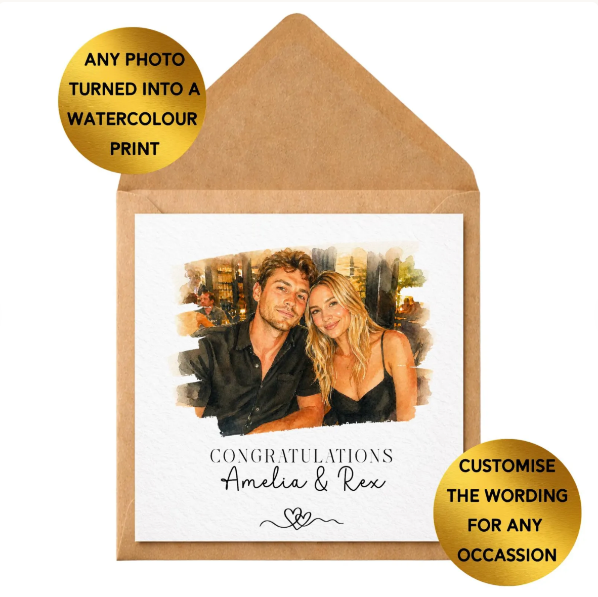 Custom Watercolour Photo Card | Personalised Any Occasion Greeting Card
