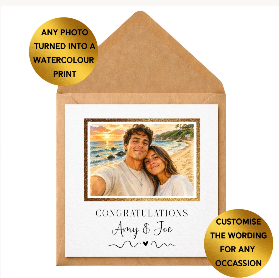 Custom Watercolour Photo Card | Personalised Any Occasion Greeting Card