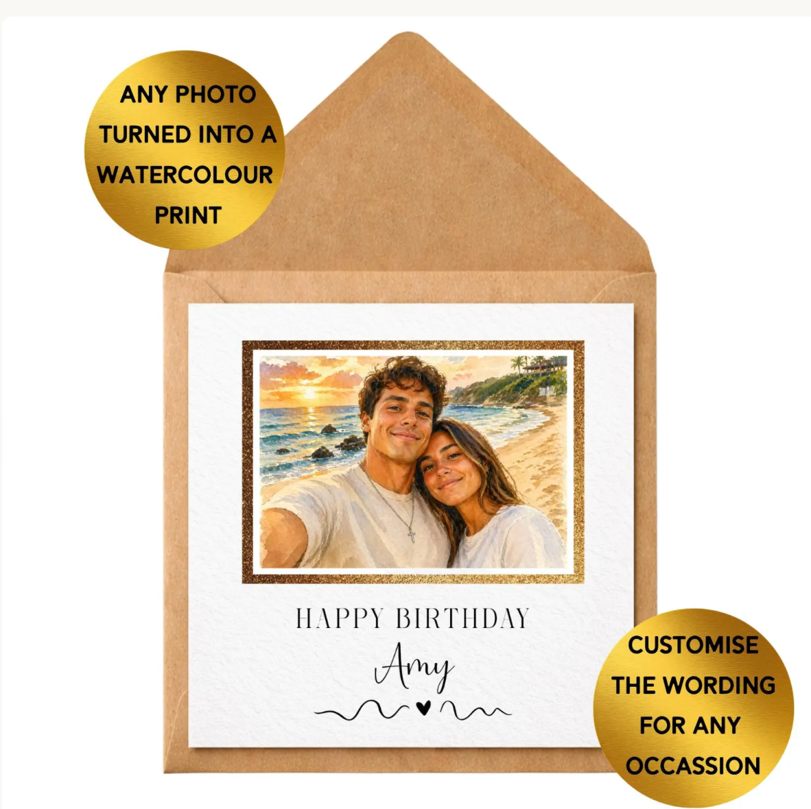 Custom Watercolour Photo Card | Personalised Any Occasion Greeting Card