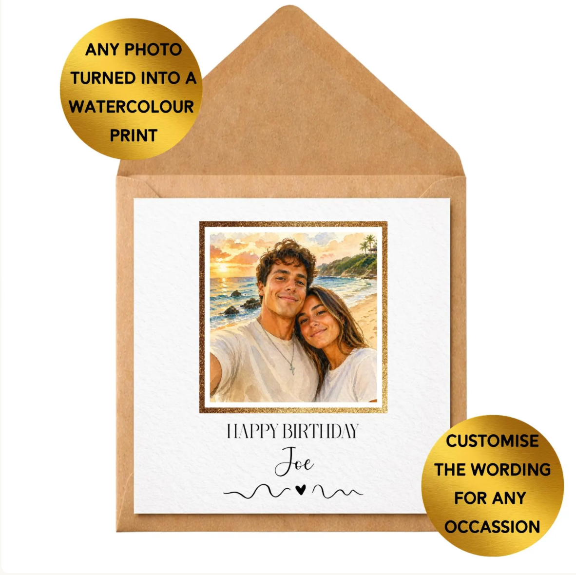 Custom Watercolour Photo Card | Personalised Any Occasion Greeting Card