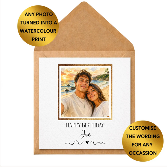 Custom Watercolour Photo Card | Personalised Any Occasion Greeting Card