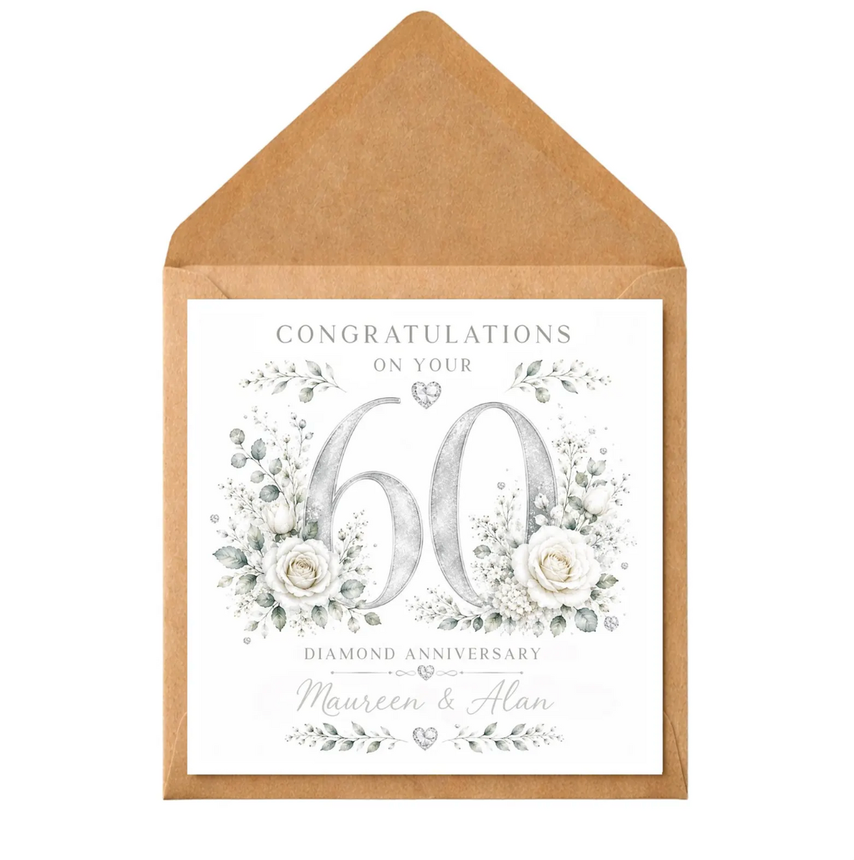 Personalised 60th Wedding Anniversary Card, Diamond Anniversary Card, 60 Years Married, Mum Dad, Parents Grandparents, Couple Card