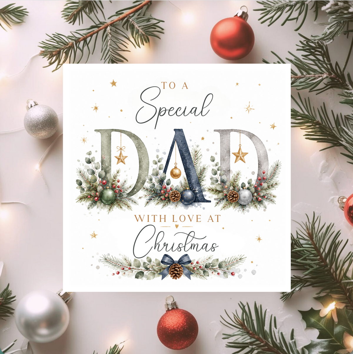Dad Christmas Card, Special Dad Christmas Card, Personalised Card for Dad, With Love at Christmas, Luxury Watercolour Xmas Card
