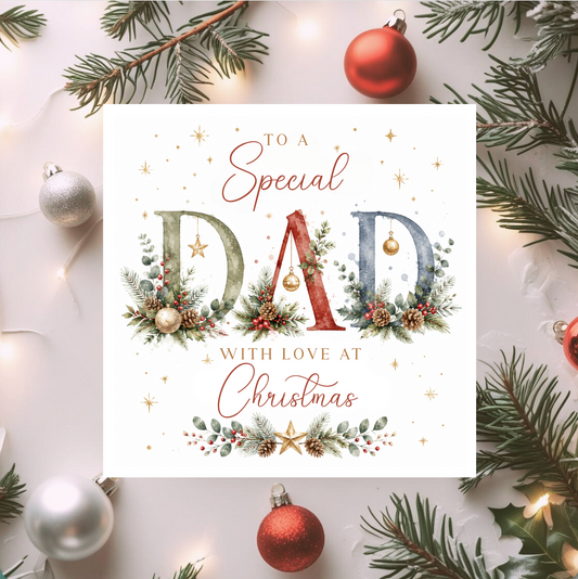 Dad Christmas Card, Special Dad Christmas Card, Personalised Card for Dad, With Love at Christmas, Luxury Watercolour Xmas Card
