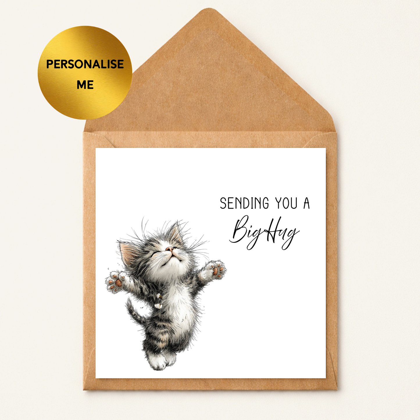 Sending You a Big Hug Card, Cute Kitten Hug Card, Thinking of You Card, Sympathy Card, Get Well Soon Card, Comfort Card, Personalised Greeting Card