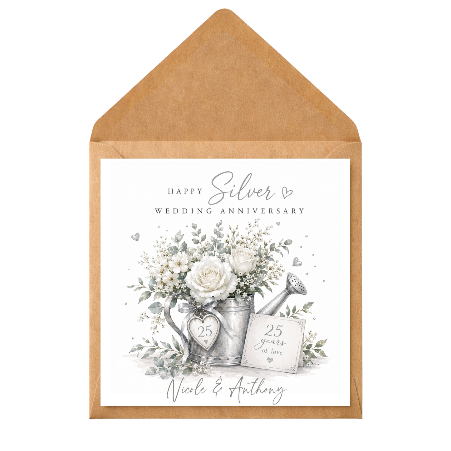 Silver Wedding Anniversary Card Personalised | 25th Anniversary Card for Couple | Floral Silver Anniversary Card | Custom Names & Years Card