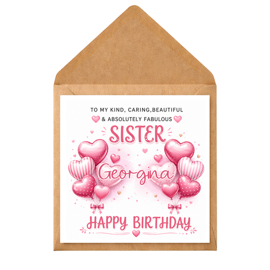 ersonalised Female Relation Birthday Card | Custom Name & Relation Greeting Card | Heart Balloon Design | Sister, Friend, Mum, Daughter
