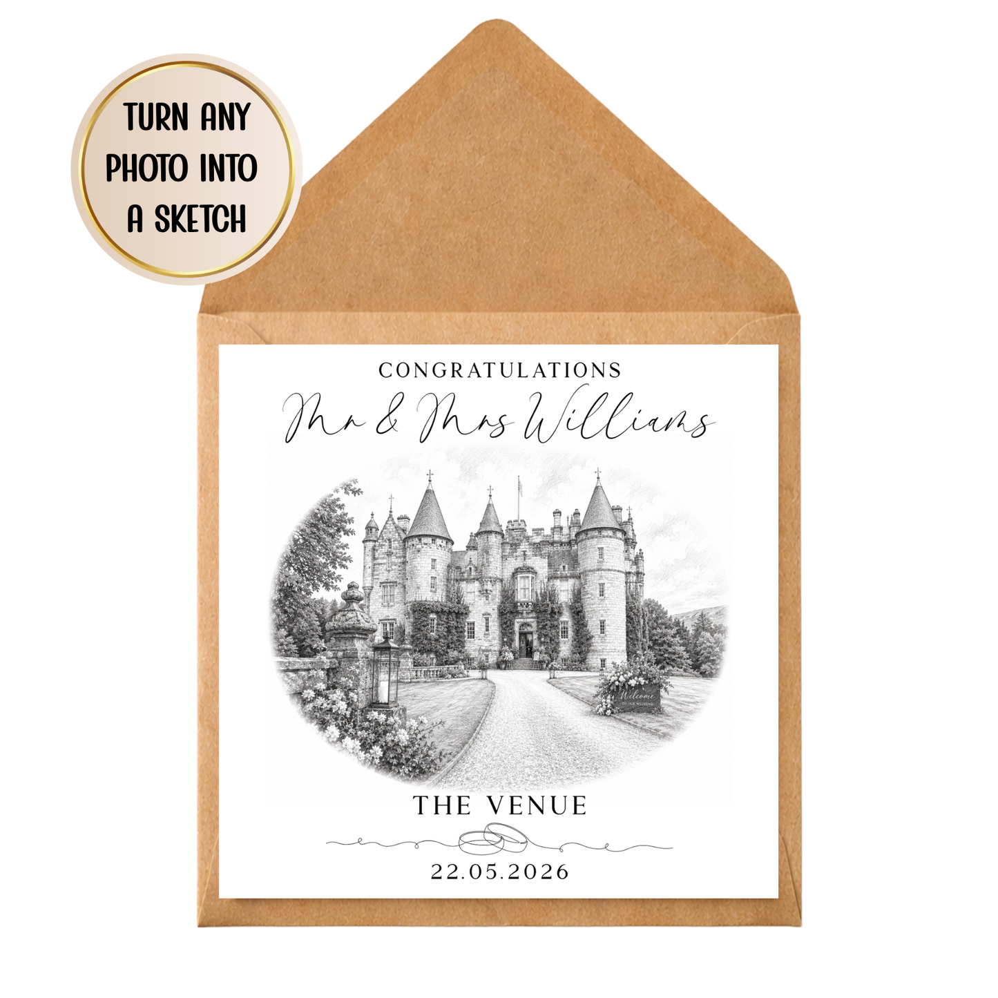 Personalised Wedding Venue Sketch Print | Custom Photo to Sketch Wedding Gift | Wedding Venue Illustration | Engagement Gift for Couple