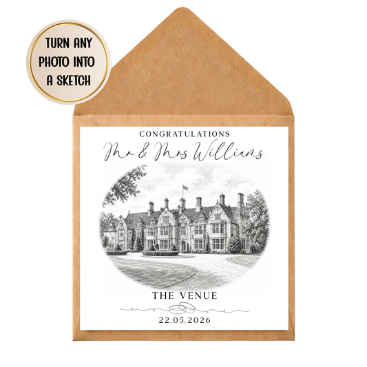 Personalised Wedding Venue Sketch Print | Custom Photo to Sketch Wedding Gift | Wedding Venue Illustration | Engagement Gift for Couple