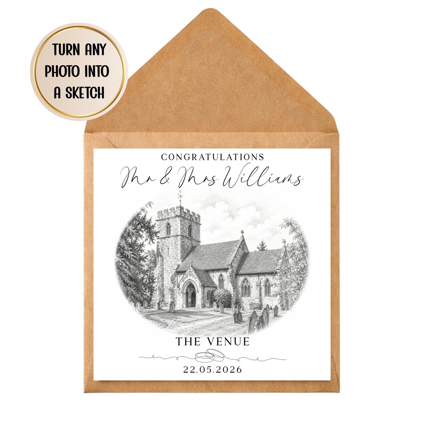 Personalised Wedding Venue Sketch Print | Custom Photo to Sketch Wedding Gift | Wedding Venue Illustration | Engagement Gift for Couple