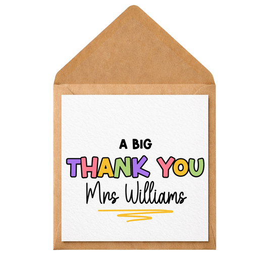 Personalised Teacher Thank You Card | Custom Teacher Appreciation Card | End of Term Thank You Card | Colourful Teacher Card | Nursery Teacher Gift
