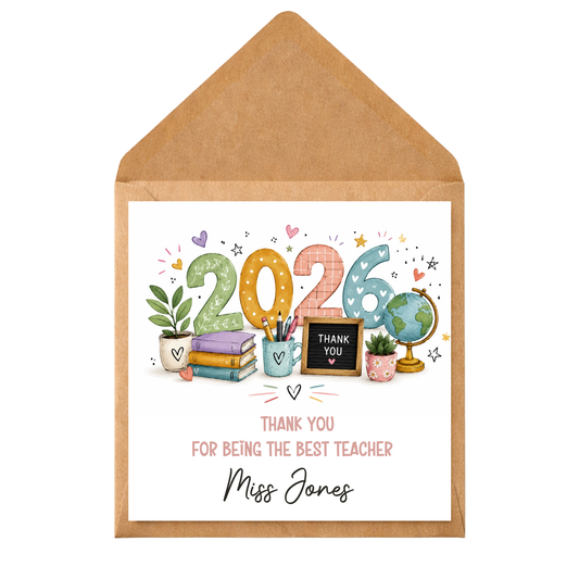 Personalised Teacher Thank You Card 2026 | Custom Teacher Appreciation Card | End of School Year Card | Nursery Teacher Gift | Thank You Teacher