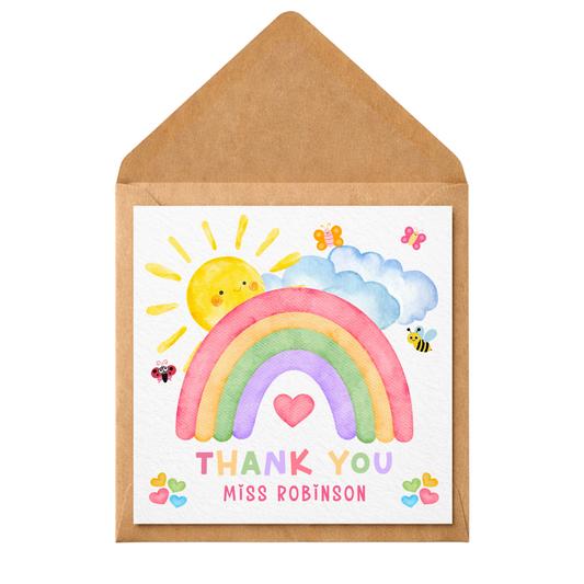 Personalised Rainbow Teacher Thank You Card | Custom Nursery Teacher Card | Teaching Assistant Appreciation Card | End of Term Thank You