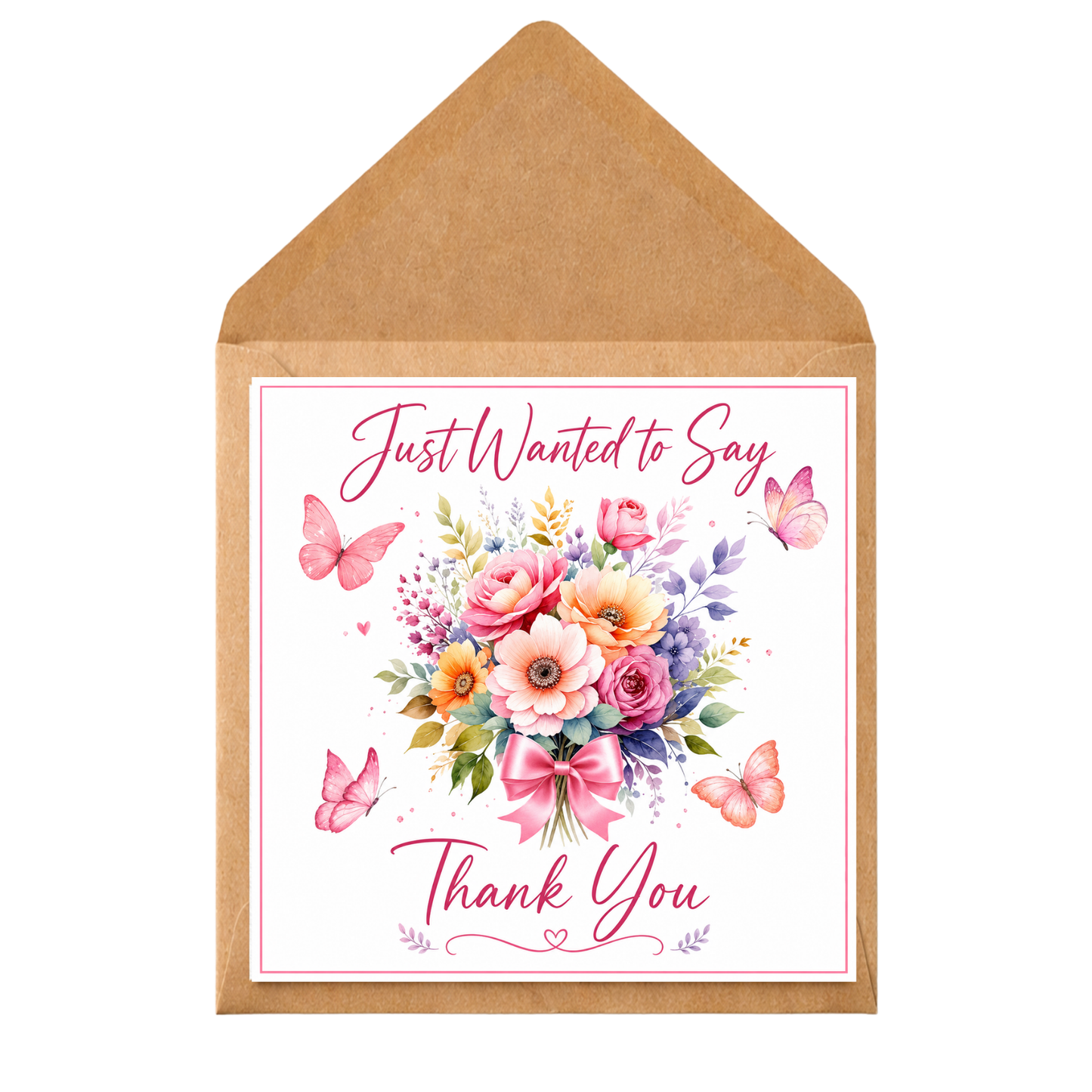 Personalised Thank You Card • Floral Bouquet Thank You Greeting Card • Butterfly Thank You Card • Custom Message Inside • Appreciation Card