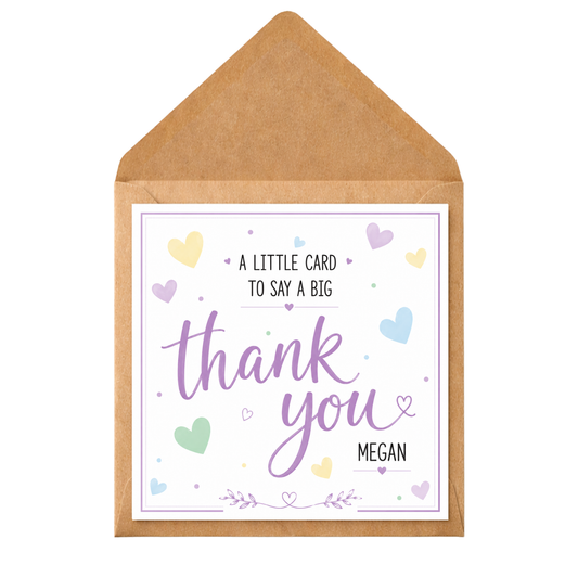 Personalised Thank You Card | Custom Name Thank You Card | Pastel Heart Thank You Card | Appreciation Card | Custom Thank You Gift