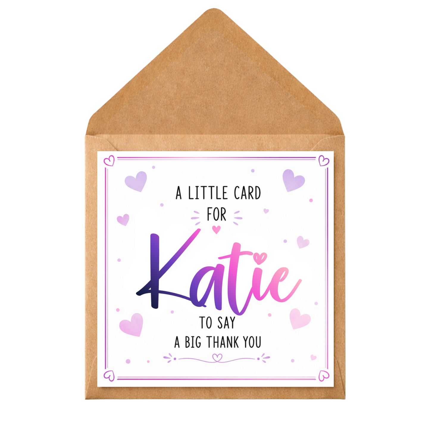 Personalised Thank You Card for Katie | Custom Name Thank You Card | Cute Heart Design | Appreciation Card | Thank You Gift