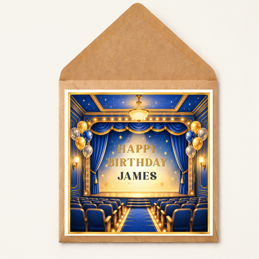 Theatre Birthday Card | Personalised Stage & Theatre Lover Birthday Card | Drama Fan Card | Musical Theatre Birthday Card | Custom Name Birthday Card