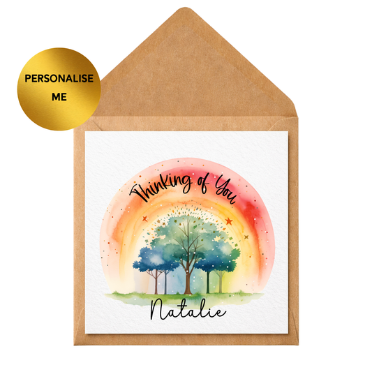 Thinking of You Card Personalised, Sympathy Card, Rainbow Watercolour Card, Bereavement Card, Custom Name Card, Get Well Soon Card, Support Card