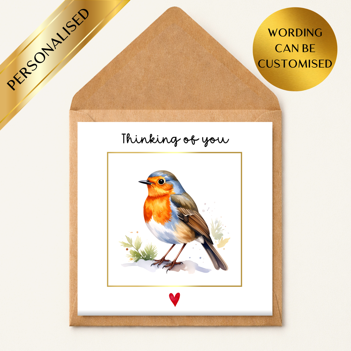 Personalised Thinking of You Card, Robin Bird Card, Sympathy Card, Get Well Soon Card, Custom Message Card, Friend Support Card, Cute Robin Greeting
