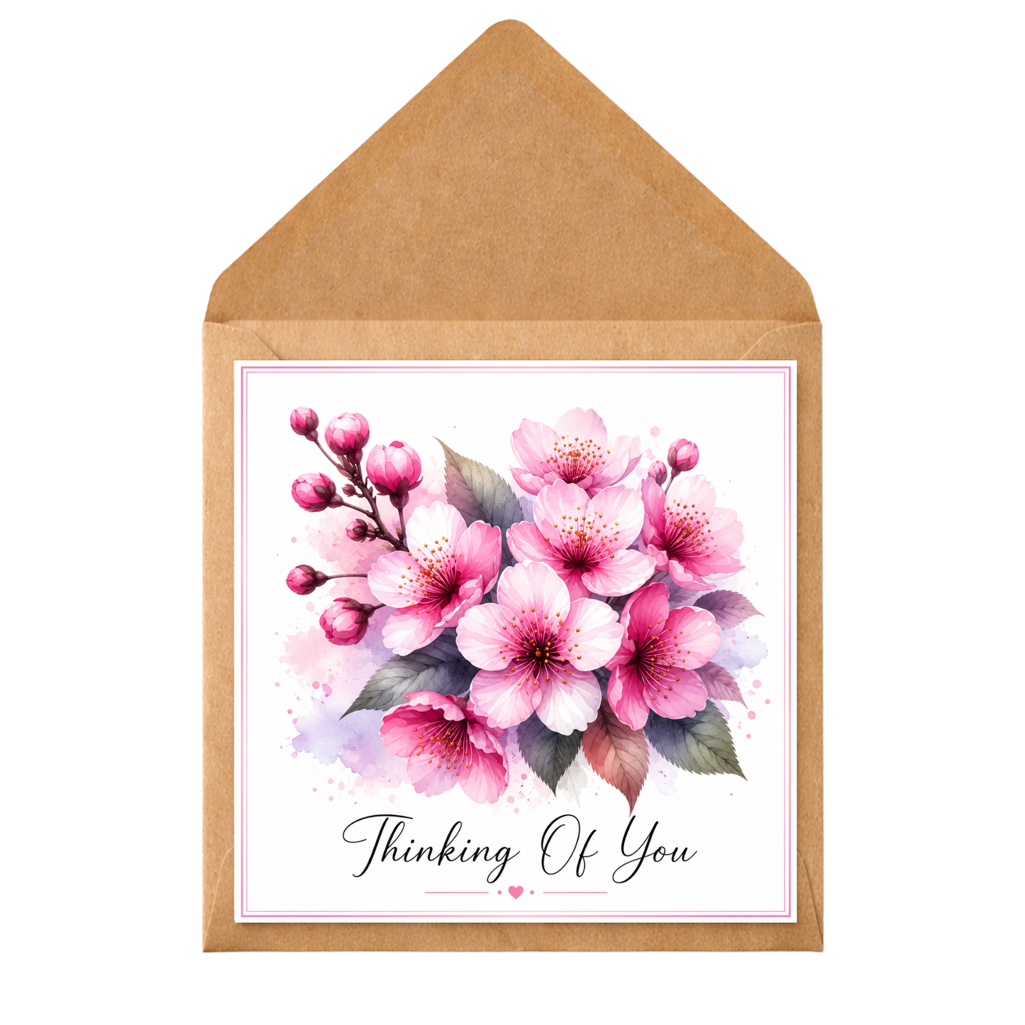 Watercolour Cherry Blossom Thinking of You  Card - Personalised Thinking of You Card with Custom Message - Premium Quality Card Stock