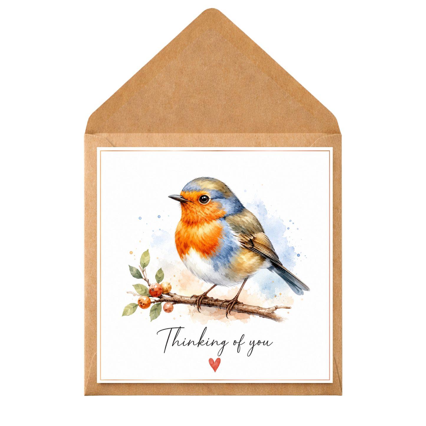 Personalised Thinking of You Robin Card – Watercolour Bird Sympathy Card, Bereavement Card, Get Well Soon, Miss You Card, Custom Message