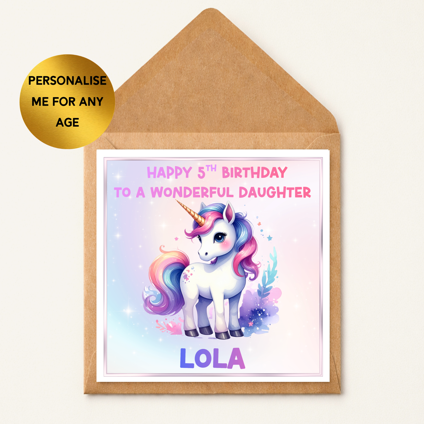 Personalised Unicorn Birthday Card for Daughter | Any Age Girls Birthday Card | Custom Name Unicorn Card | Magical Kids Birthday Card